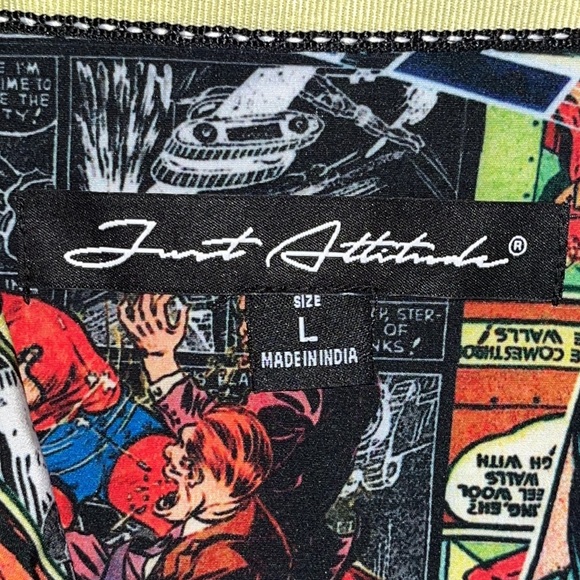 Just Attitude Size L Zip Comic Strip Superhero Graphic Print Button Down Shirt - Picture 6 of 6